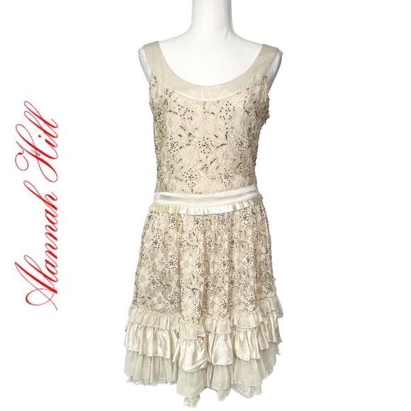 Alannah Hill Dresses & Skirts - ALANNAH HILL Cream Silk Sequin Dress Size 12